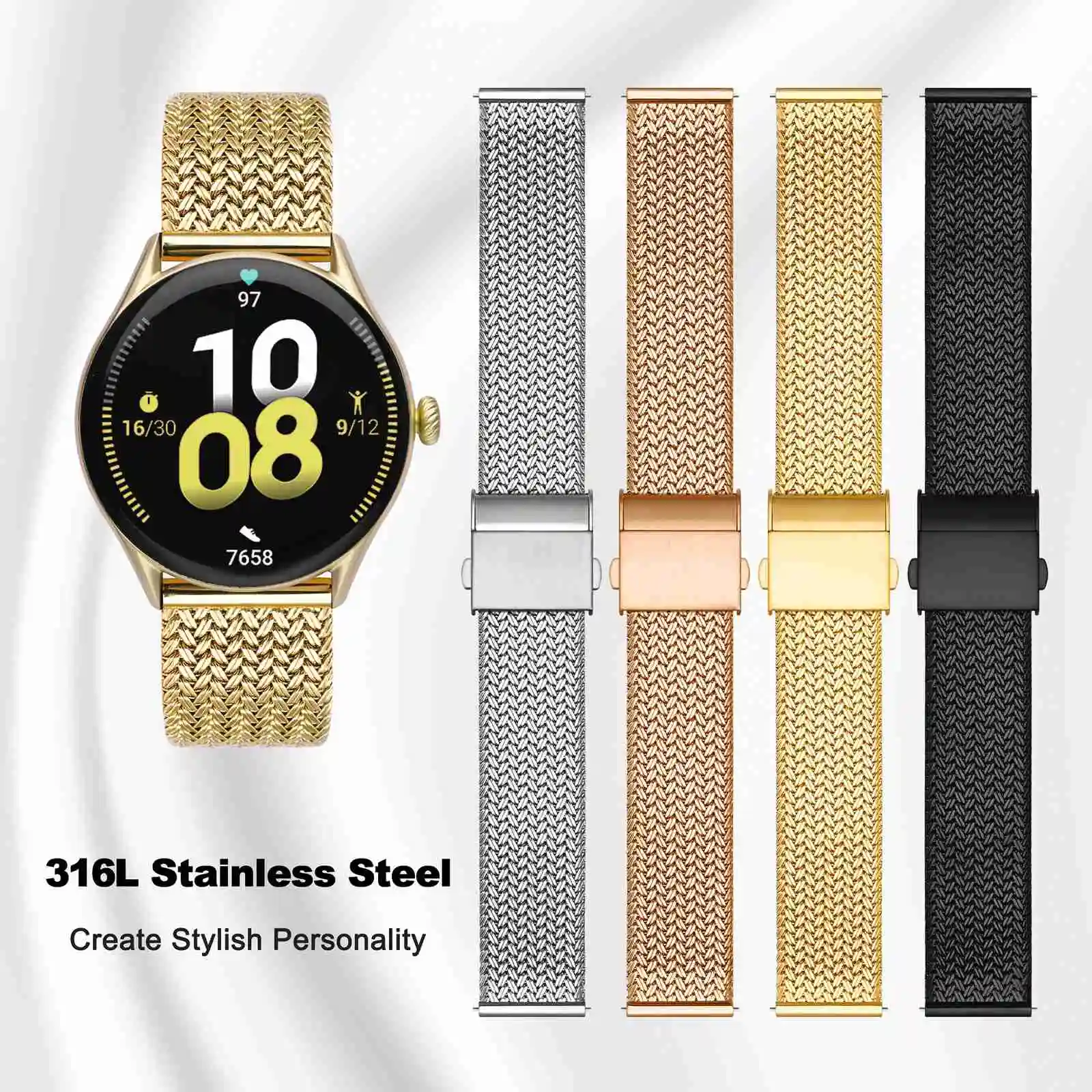 WOCCI Metal Watch Bands 316L Stainless Steel 14mm 16mm 18mm 20mm 22mm Woven Mesh Quick Release Straps for Men and Women