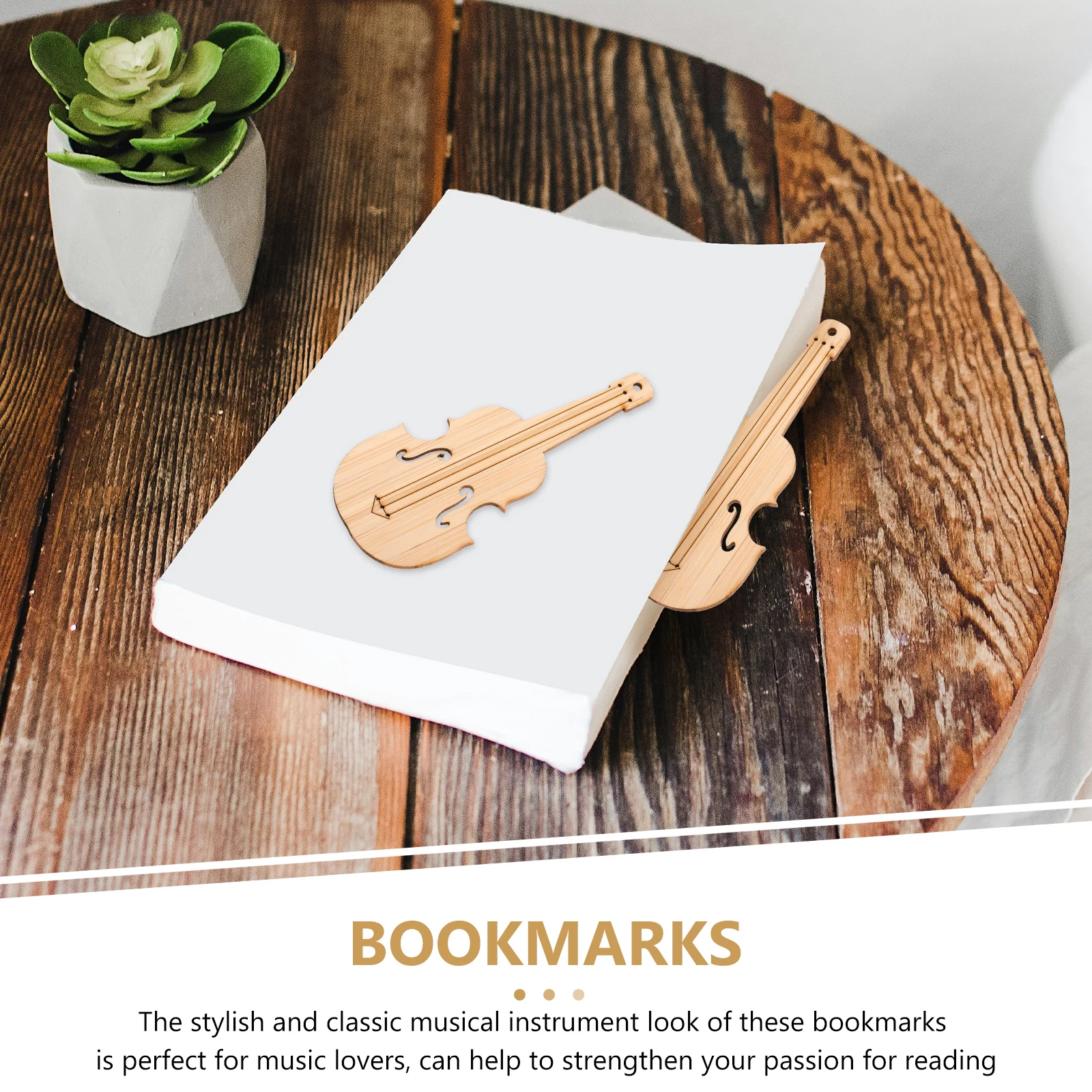 

4Pcs Bamboo Bookmarks Musical Instrument Style Blank Page Markers for Reading Book Lovers Unique Cute Gifts for Students
