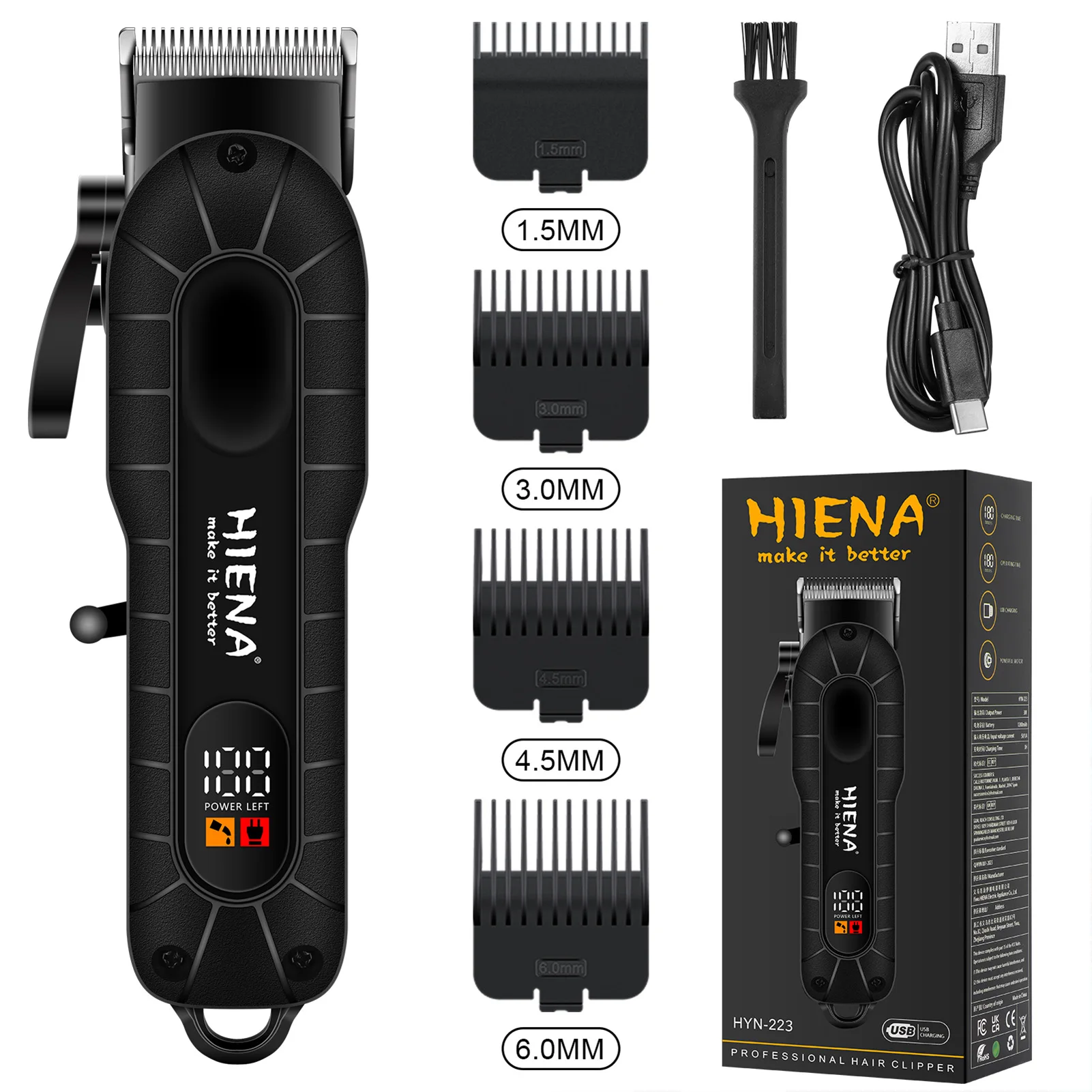 HIENA Men's Hair Clippers Professional Barber Machines for cutting hair HYN-223 Rechargeable Electric Razor Trimmer Shaving cut