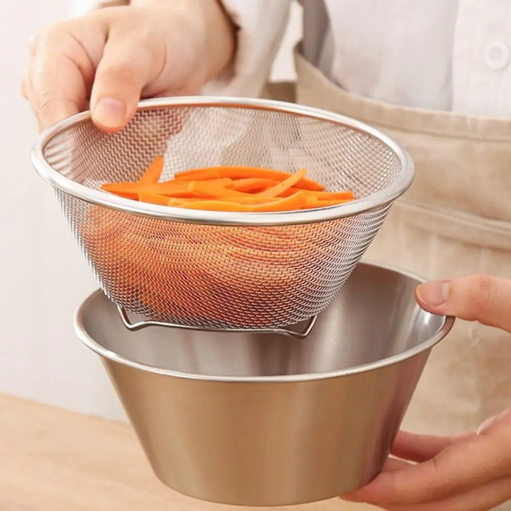 

Mini Stainless Steel Drain Basket Reusable Durable Washing Fruits Strainer Portable Silver Vegetables Storage Basket Home