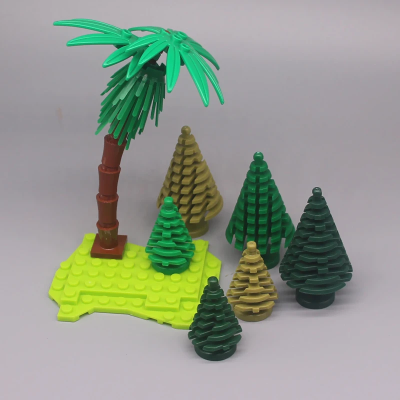 MOC Plants Accessories Bricks 3471 2435 6064 City House Trees Pine Prickly Bush Green Grass Military Building Bricks Toys