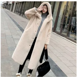 2024 Winter Autumn Thickened Faux Fur Long Hooded Loose Plush Women Coat Plus Size 3XS-10XL 5XL 6XL 7XL 8XL