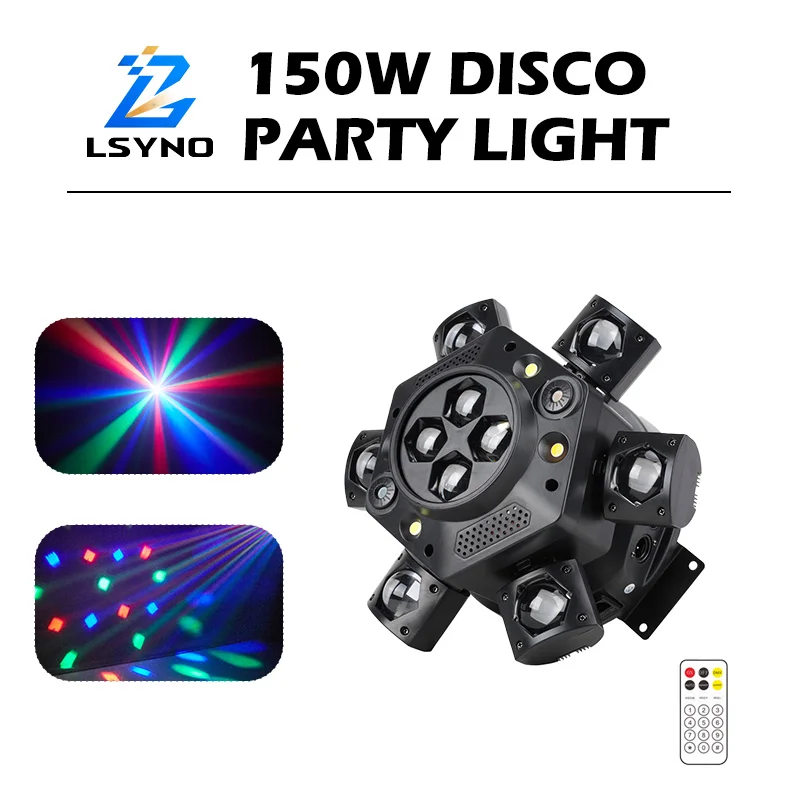 150W DJ Testa mobile Luce da discoteca Telecomando Luci da discoteca rotanti DMX512 Fascio LED Strobe Effetto scenico per eventi bar feste