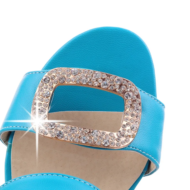 Woman Rhinestones Wide Fit Shoes 3-43 Low Cutter Slides 2022 New Arrivals Brand High Heel Slippers Summer Slippery Orange Yellow