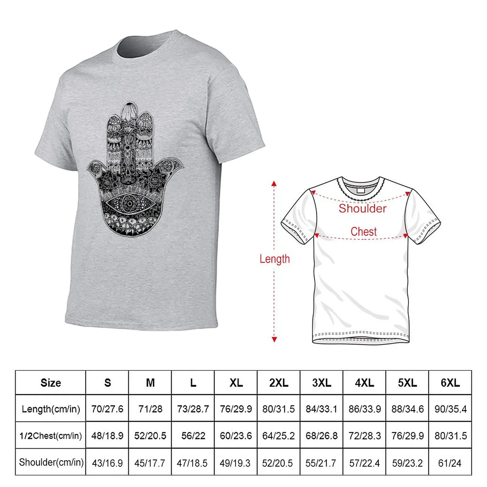 Hand-drawn Hamsa Hand Mandala Zentangle Evil Eye T-Shirt cute tops boys t shirts plain black t shirts men