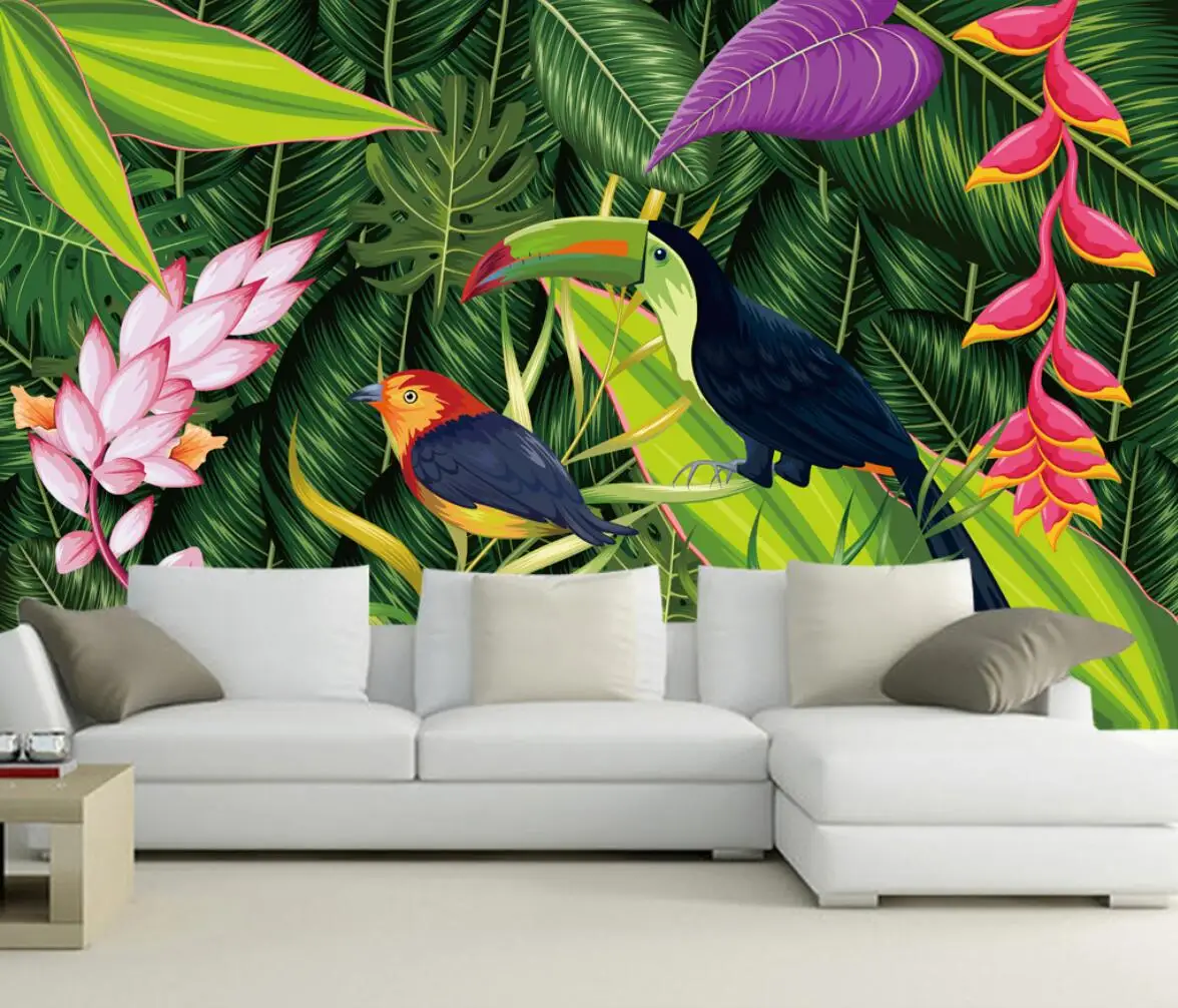 

Custom Nordic flowers birds green plants Mural Wallpaper Landscape Photo Wallpapers for Living Room 3D wall papers home decor