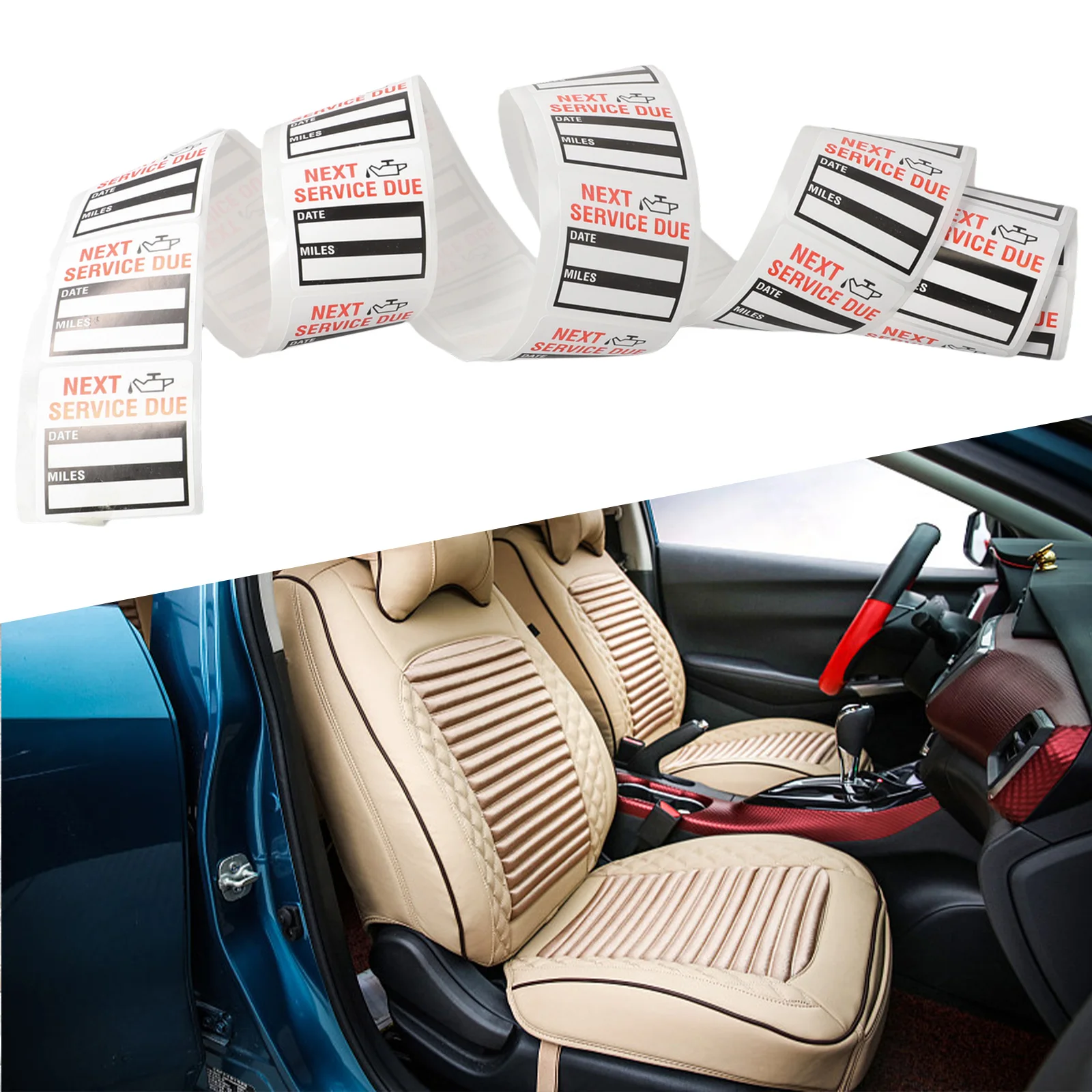 Car Service Reminder Labels Oil Change 100 per Roll Clear Stock Casement Lite Material 2 x 2 Inch Repositionable