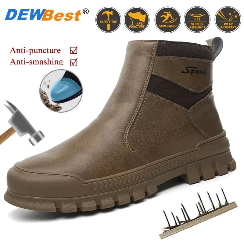 Men's Winter Wool-Lined Cotton Shoes: Impact-Resistant, Puncture-Resistant, Slip-Resistant, and Durable Zipper Safety Shoes