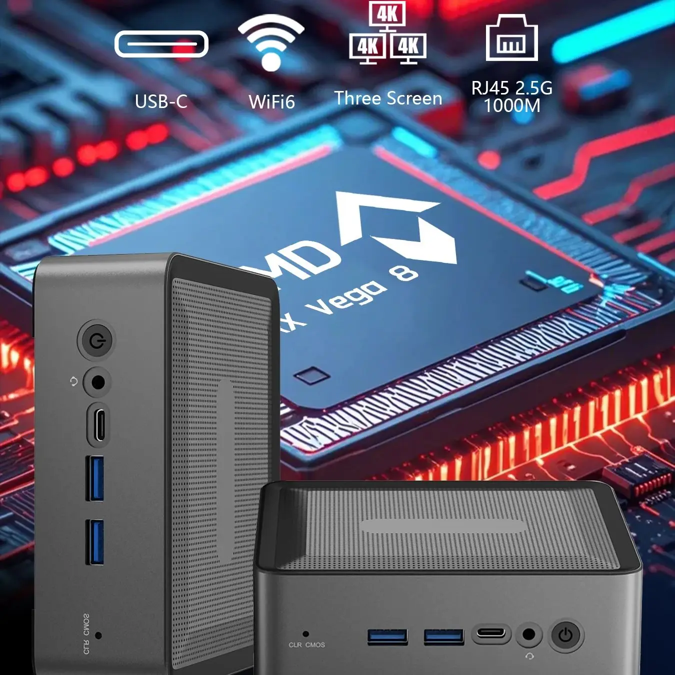 

Мини-ПК 16 ГБ DDR4 RAM 512 ГБ NVME M.2 SSD WIFI 6 BT5.2 Промышленный игровой компьютер с двойным дисплеем и AMD R7 5825U