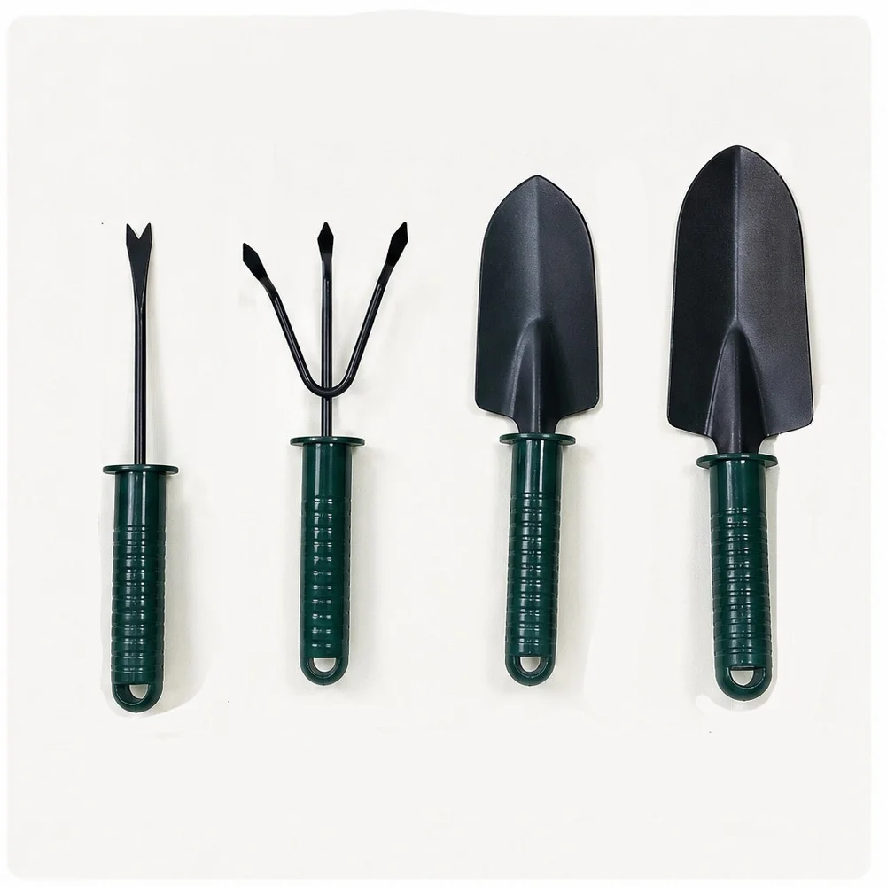 4 Piece Garden Tool Set with Ergonomic Handles for Planting Weeding Digging and Cultivating Outdoor Soil Tasks
