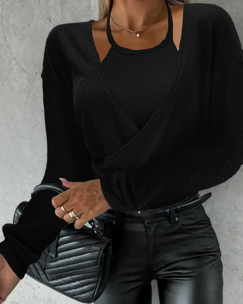 Neues 2024-Damen-Militär-Ele V-ne Long Sve Fake Zweiteiler-Wickeloberteil Faionable Ele Chinese Sle Damenbekleidung