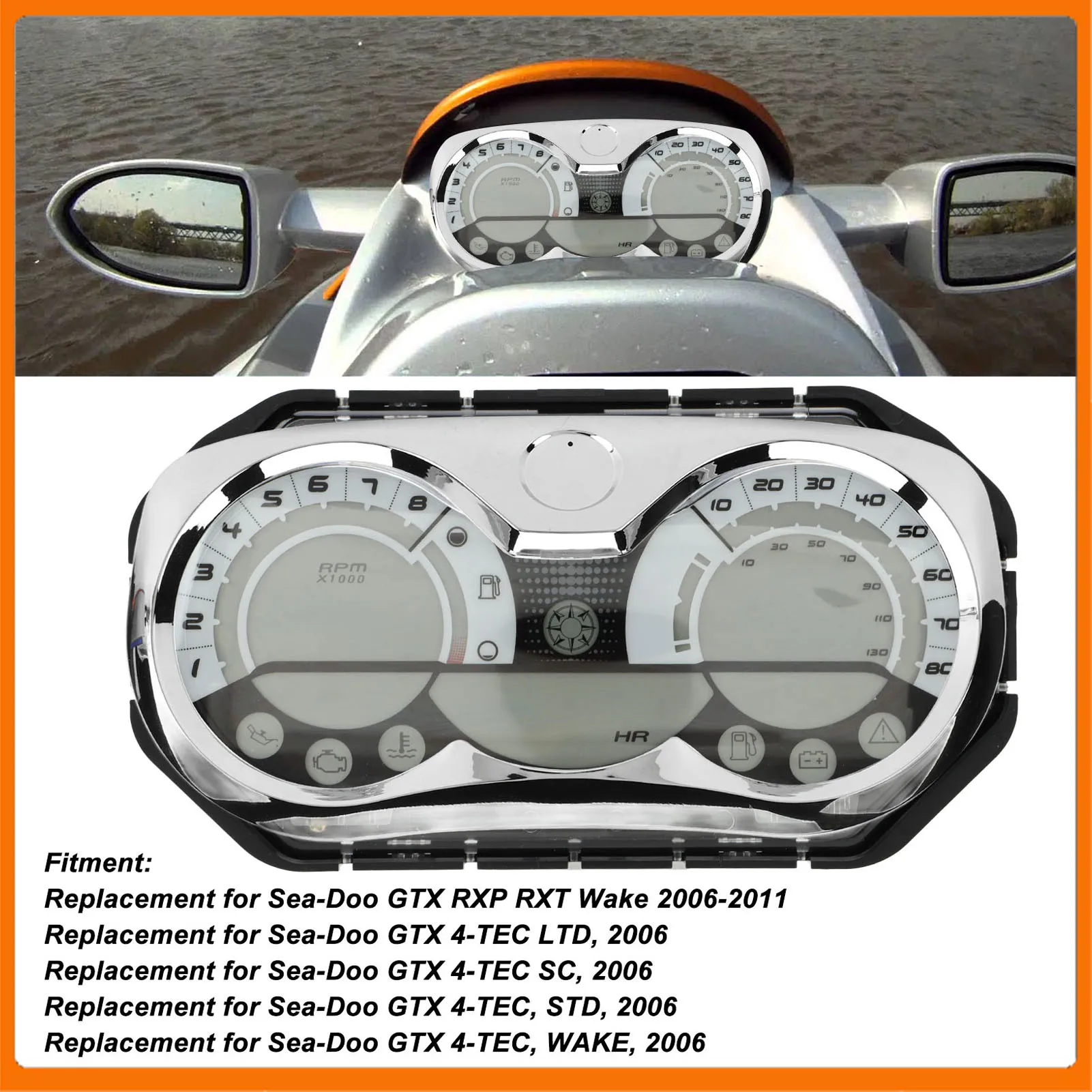 LCD Speedometer Gauge Cluster 278002328 Motorboat Instrument Gauge Replacement for Sea‑Doo  RXP RXT Wake Speedometer Gauge