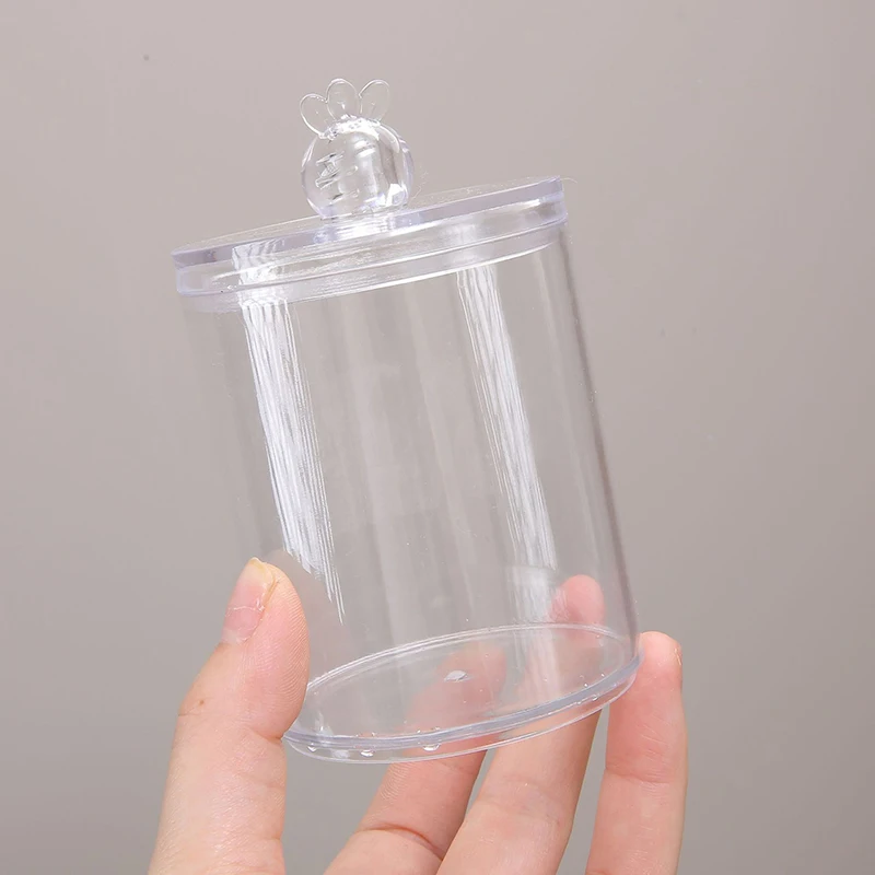 Cotton Swab Storage Box Makeup Jewelry Organizer Round Transparent Jar Bathroom Cosmetic Home Organization