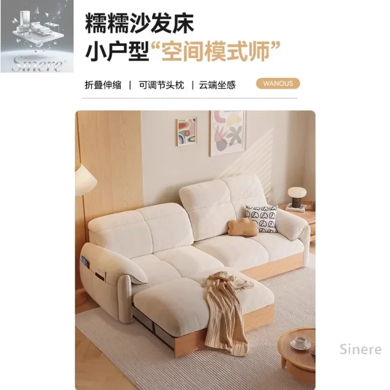 

Home cream wind retractable folding sofa bed living room small apartment multi-functional solid wood sofa dual-purpose