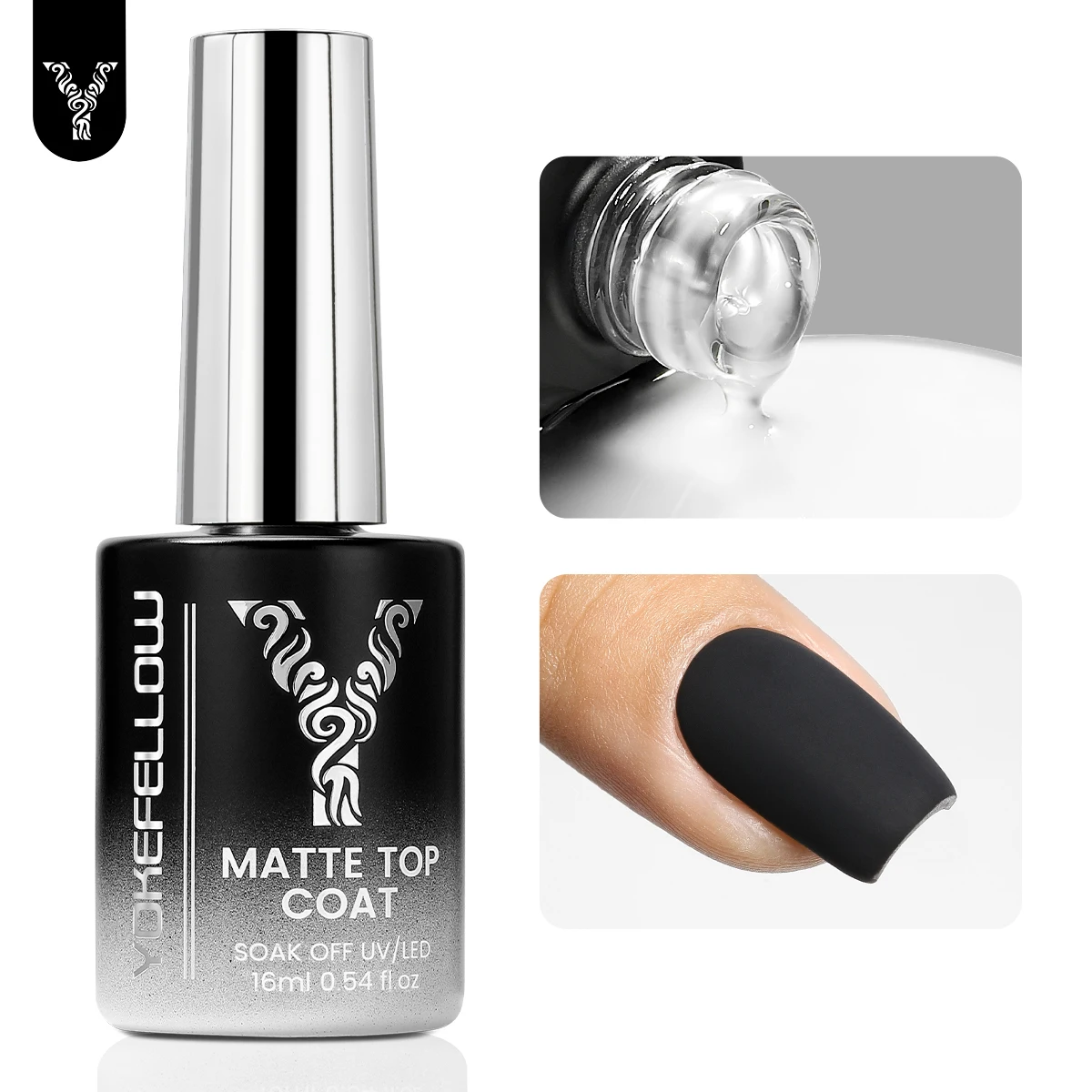 YOKEFELLOW Matte Top Coat Nagel-Gel-Nagellack, 16 ml, transparentes Gel, Soak Off UV-Funktion, Gel-Nagelkunst für Nagelkunst-Design-Werkzeug