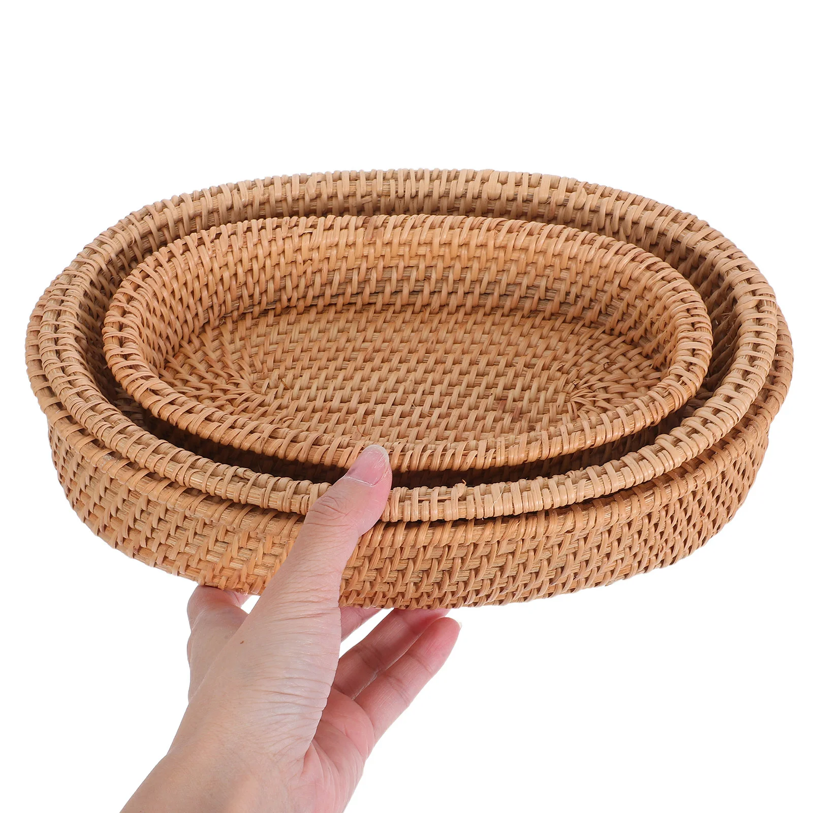 

3Pcs Rattan Bread Baskets Handwoven Oval Serving Bowls Kitchen Storage Organizer Fruit Tray Tabletop Snack Container Vintage
