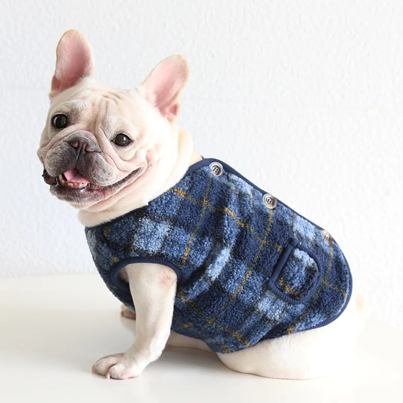 

Mutihome Winter Pet Clothes British Fashion Pet Clothes Bulldog Red Checkered Vest Warm Dog Clothes Pet Suppliers