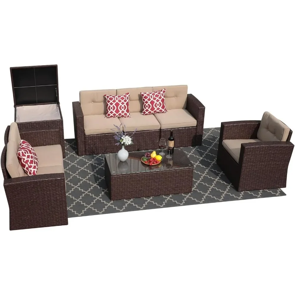 

8 Pieces Patio Furniture Sets, All Weather Outdoor Sectional Patio Sofa, U-Shaped PE Wicker Patio Conversation Sets