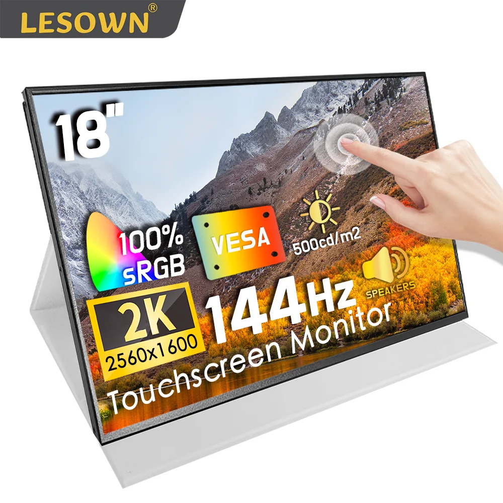 

LESOWN 144Hz 2.5K Ultrawide USB C Touchscreen Monitor 18 inch Portable 2560x1200 100%sRGB Monitor Extender Screen for Laptop PC