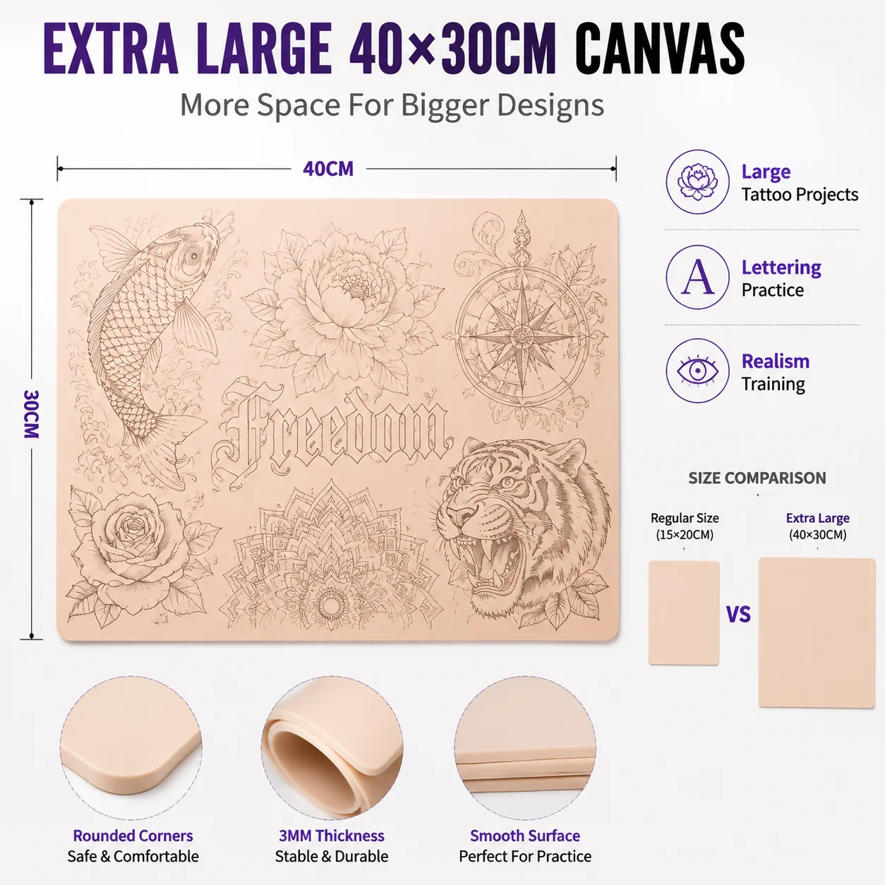 40X30cm Extra Large Tattoo Practice Skin 3mm Double Side Blank Silicone Permanent Makeup Synthetic Leather Training Fake Skin