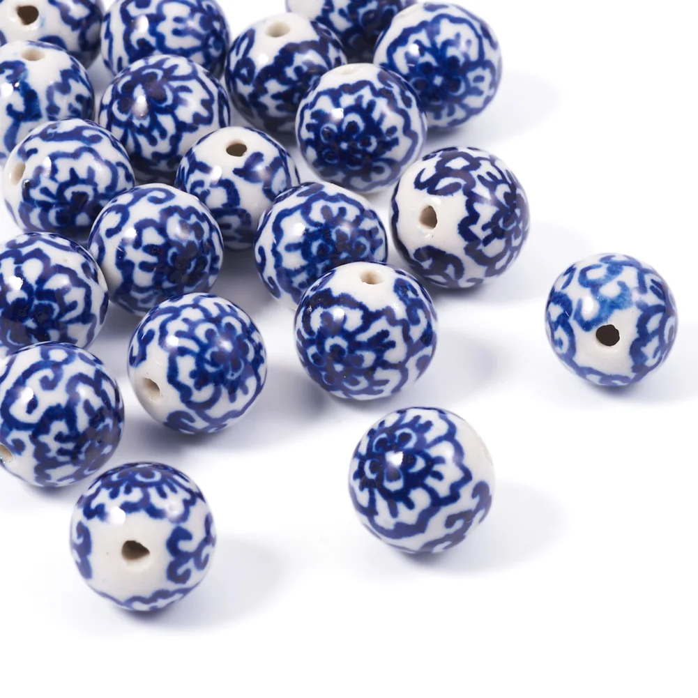 20Pcs Handmade Chinese Blue and White Porcelain Beads Flower Pattern Ceramic Clay Bead For Bracelet DIY Craft Jewelry Making