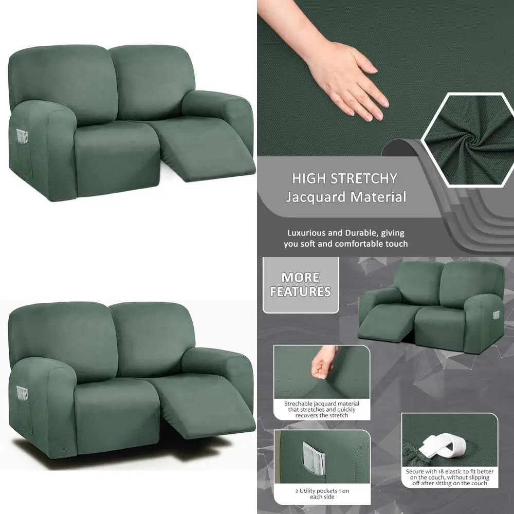 

6-Piece Reclining Loveseat Slipcover, 48-65 Length, Thick, Soft, Washable Sofa Cover, Retro Green
