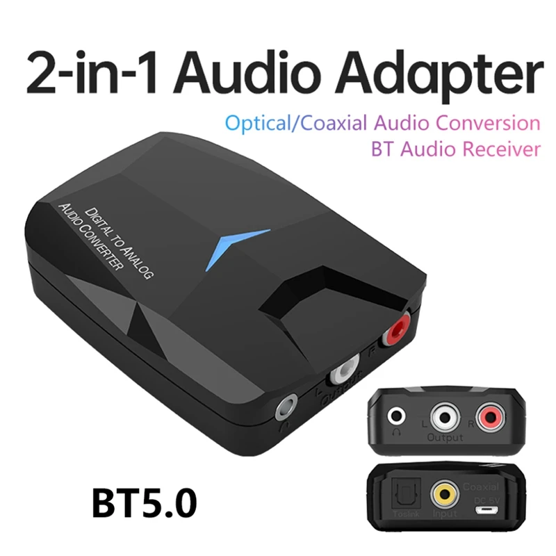 2 In 1 Digital To Analog Adapter DC 5V TV Bluetooth 5.0 Optical Audio Adaptor 3.5Mm RCA Output Headphone Speaker