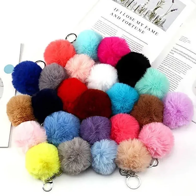 Wholesale Multicolor Furry Pom Pom Keychain, Fun Gift