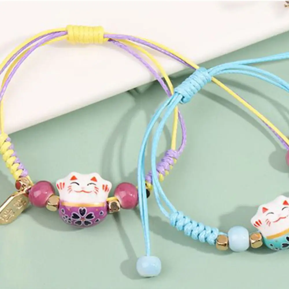 1PC Lucky Cat Bracelet Handmade Colorful Rope Couple Bangles For Women Girls Fashion Birthday Gifts Charm Tassel Maneki Neko