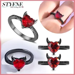 925 Sterling Silver Red Love Black Zircon Devil Original Ring for Women Friendship Wedding Anniversary Simple Jewelry Gift