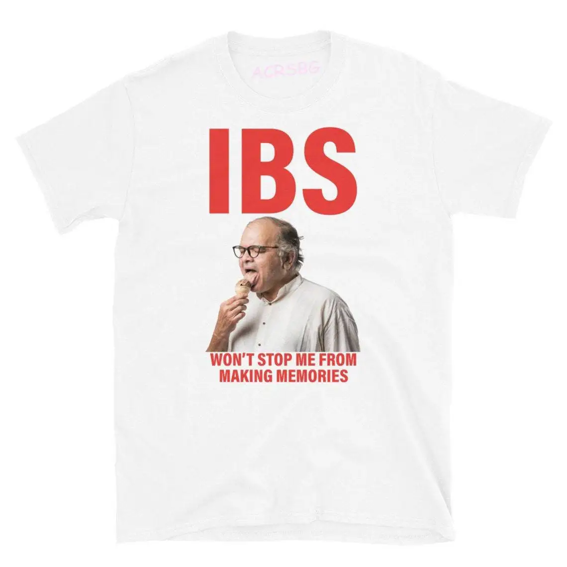 IBS Won't Stop Me From Making Memories Men T Shirts Humorous Old Man Eating Ice Cream Graphic T-shirts Plus Size Casual Tops Tee