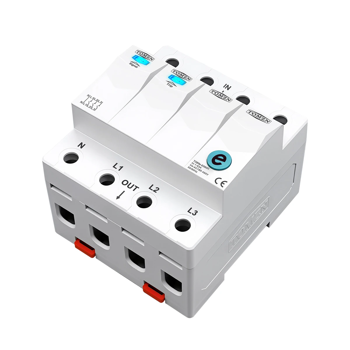 TOMZN WIFI Smart Circuit Breaker 3P+N AC180-450V 1-63A 50Hz 60Hz DIN Rail EWeLink 3 Relays Cut off Live Wire Timer Delay-on/off