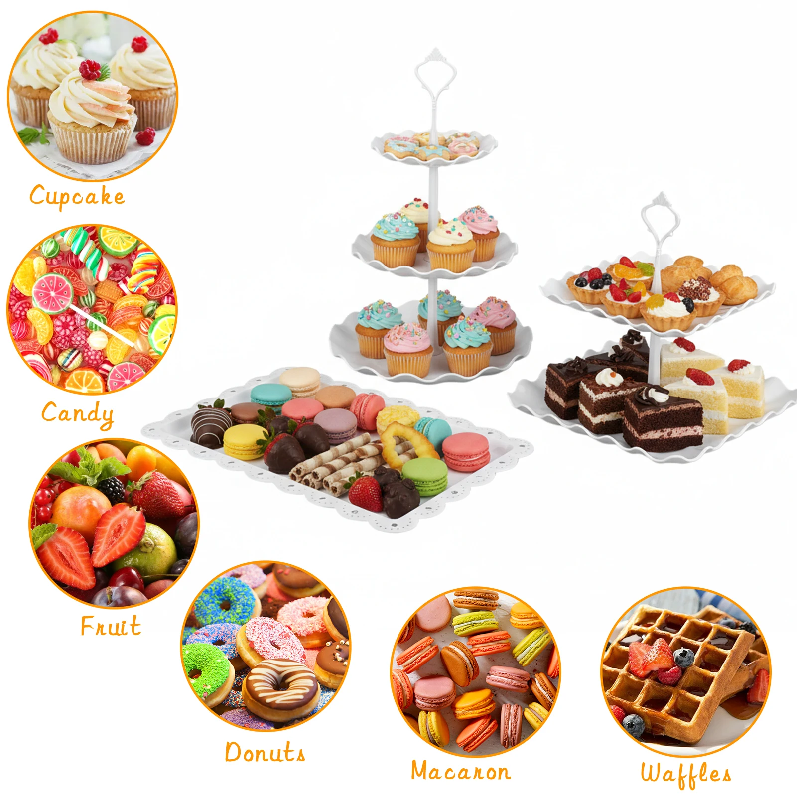 

10Pcs Dessert Table Display Set Plastic Wedding Cake Stands Cake Stand Set Cupcake Holder for Party Bridal Shower Baby Shower