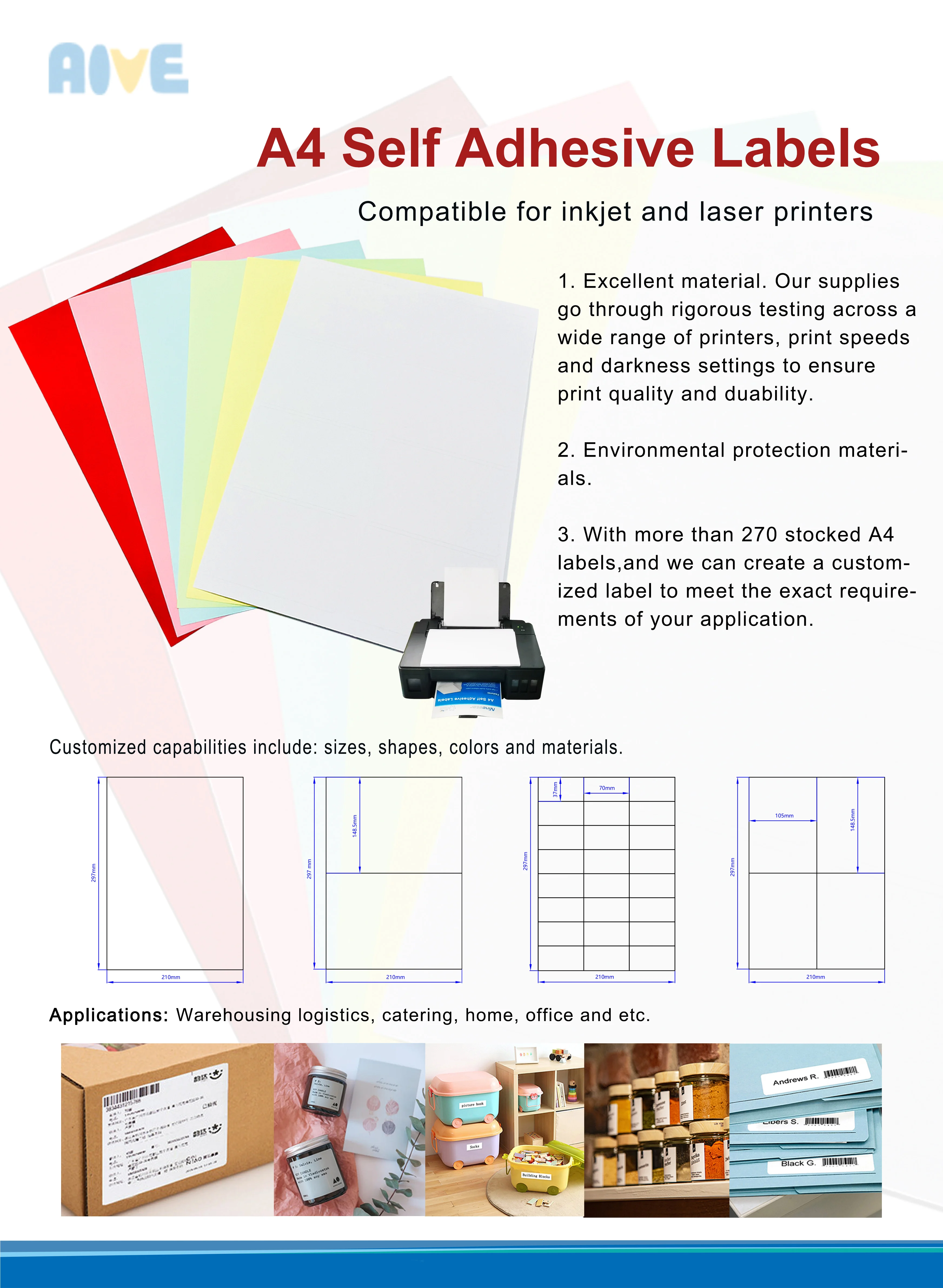 A4 Writable Address Labels Self-Adhesive Name Sticker Package Label Tags for Inkjet/Laser Printer Splitting Paper
