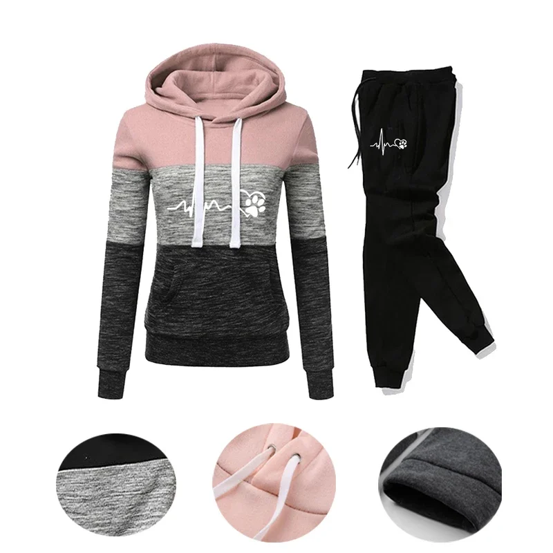 Womens Outfits Color Block Versatile Hooded Sweatshirt Jogging Sweatpants Printing Fashion Pullover Daily Casual Tracksuit S-3XL