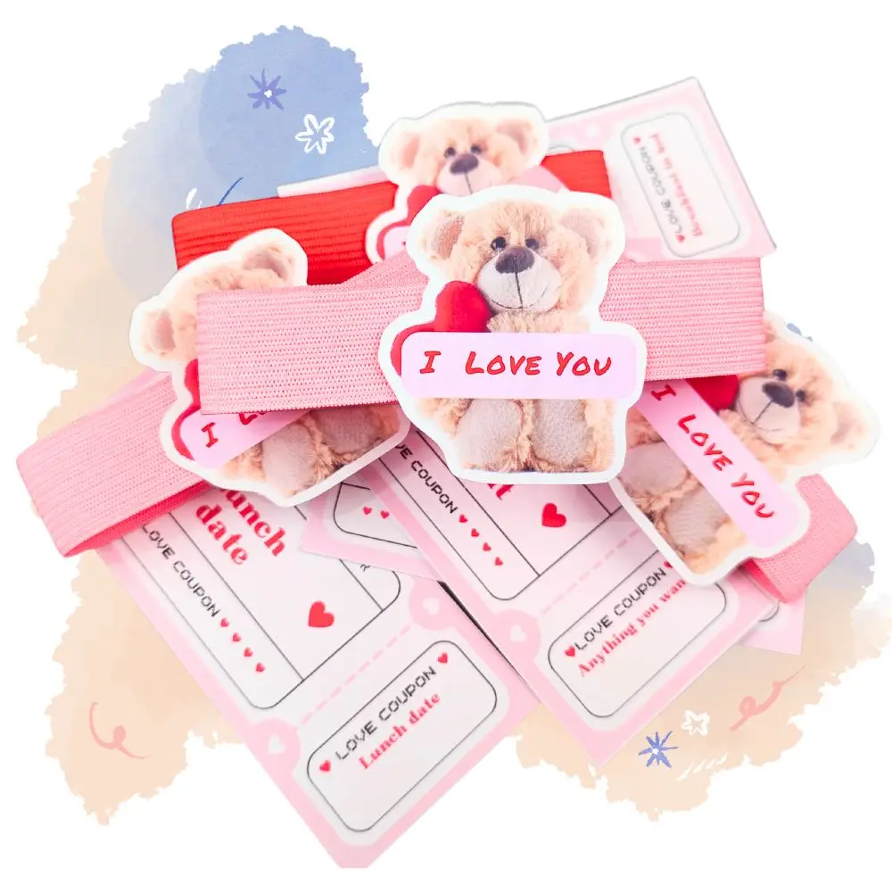 5pcs Creative Elastic Band Cup Cover Valentine's Day Cartoon Teddy Bear Disposable Coffee Decoration Cute Drink Cup Cover