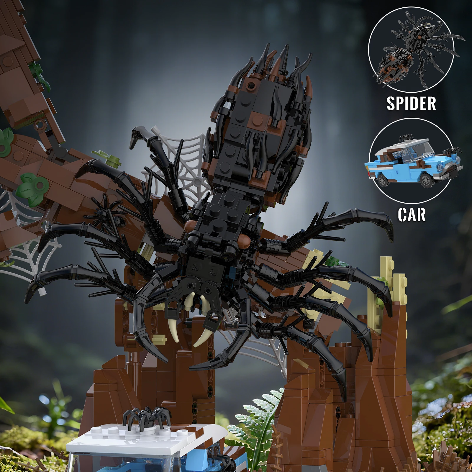 Giant Spider Nest Scène Model Bouwstenen Kit Gemonteerd MOC Bricks Kid Creatieve DIY Speelgoed Halloween Gift 66158 1412 STKS