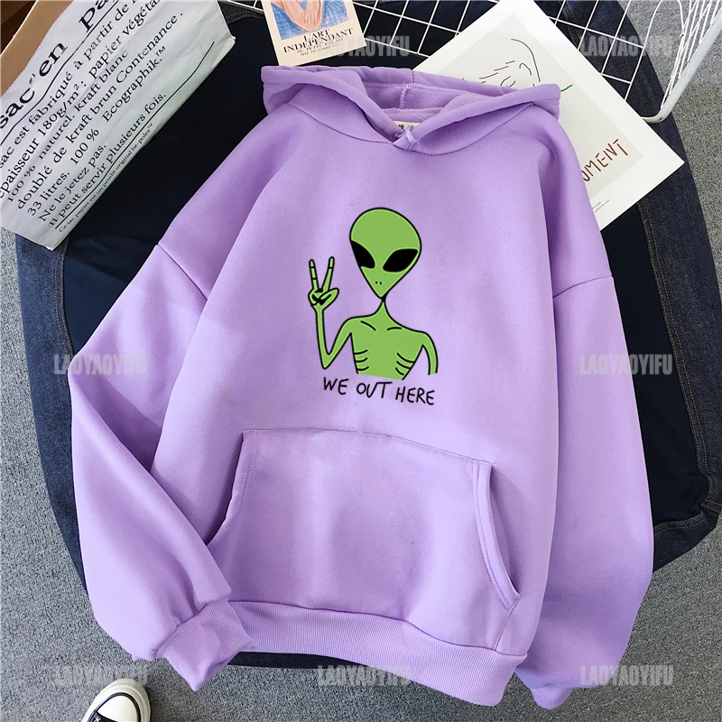 2024 New Green Alien Sweatshirts Girls Winter Fashion Harajuku Tops Moletom Cute Cartoon Streetwear Women Autumn Hoodie Pullover