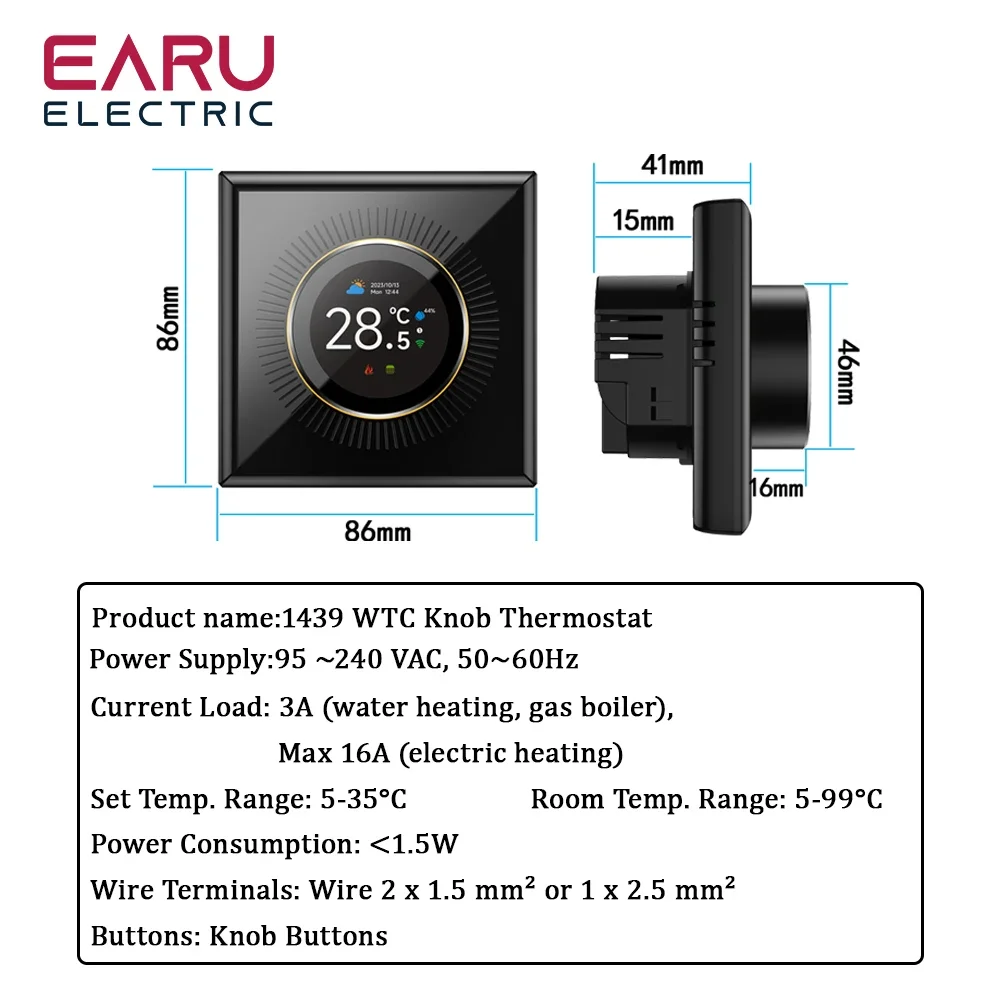 Earu tuya wifi smart knob temperatur regler digital anzeige elektrische bodenheizung wasser gaskessel für alexa google home