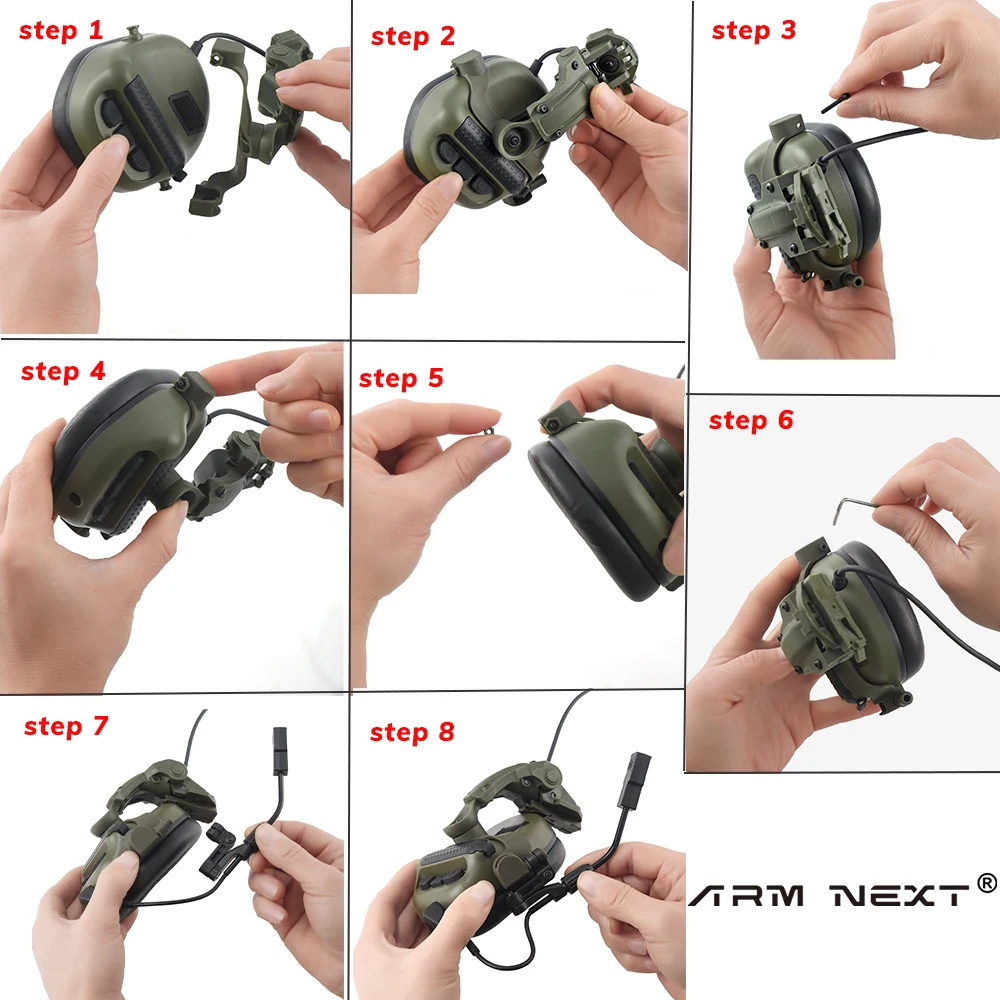 ARM NEXT Tactical Helmet Headset  Active Shooter Earmuffs & ARC Helmet Rail Adapter Military Helmet Headset