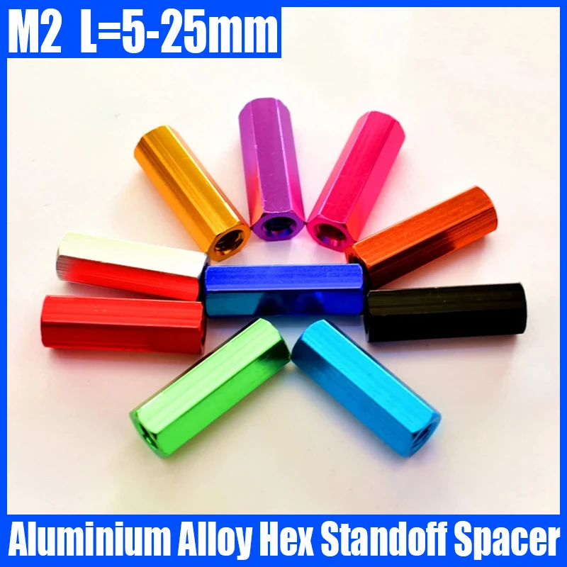 

4PCS M2 L=5-25mm Colourful Aluminium Alloy Hex Standoff Spacer Hexagonal Stud Spacer Female Threaded Hollow Pillars For RC Parts