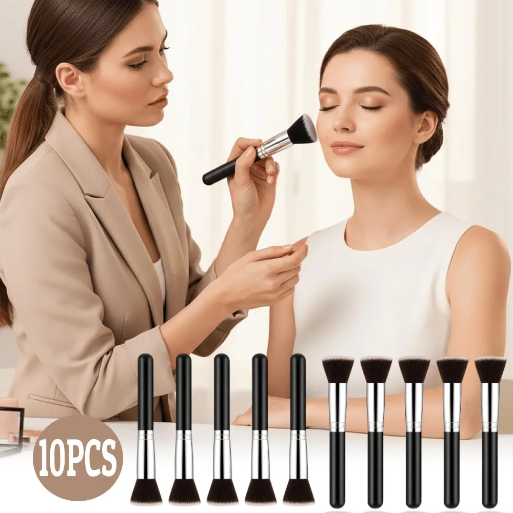 10pcs Black Flat Top Brushes Soft for Liquid Makeup for Weddings Beauty Essentials Gift for Wedding Anniversary