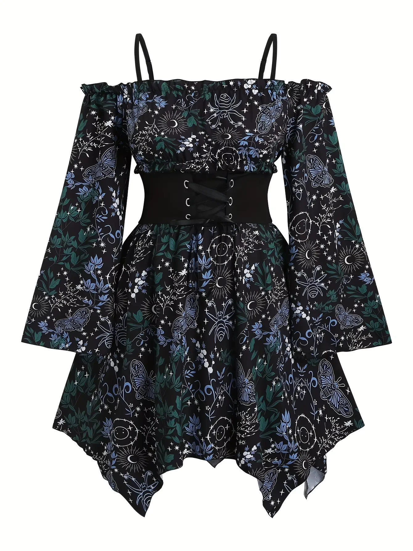 

Платье-корсет женское в богемном стиле большого размера, с открытыми плечами, сплошным принтом, асимметричным подолом и расклешенными рукавами, для повседневной носки