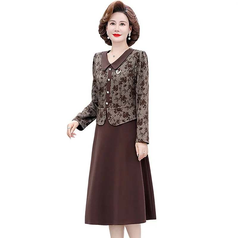 

Office Lady Vintage Lapel Flower Dress Women Casual Slim Long Sleeve A-Line Dresses Spring Autumn Elegant Midi Vestidos De Mujer