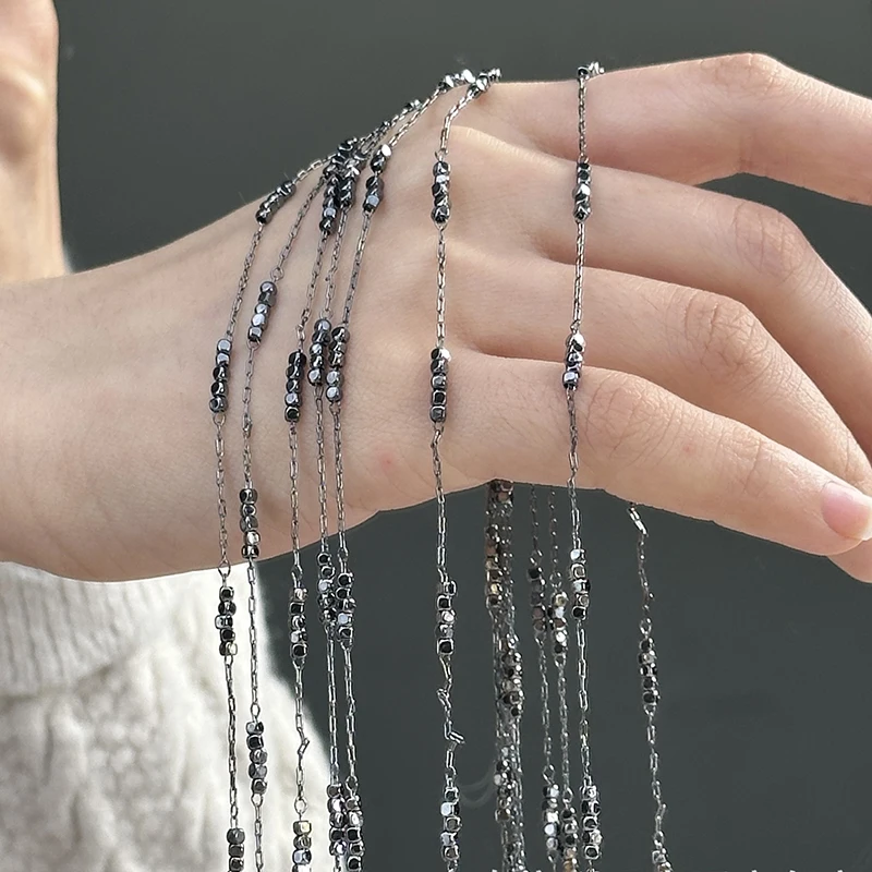 جديد S925 الفضة النقية اليدوية بسيطة مربع الخرز المختنق O-سلسلة الكورية قلادة شيك الذهبي مطلي موضة سحر غرامة مجوهرات