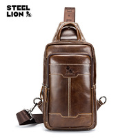 Chest Bag Men's Genuine Leather Trendy Vintage Wax Leather Fashion Men's Chest Bag Shoulder Hand Crossbody Bag