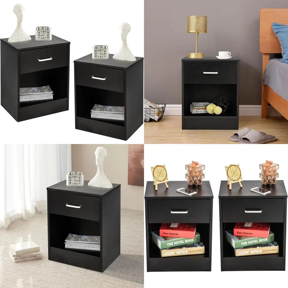

pair of wooden bedroom nightstands with open shelves, modern 2-piece side table set
