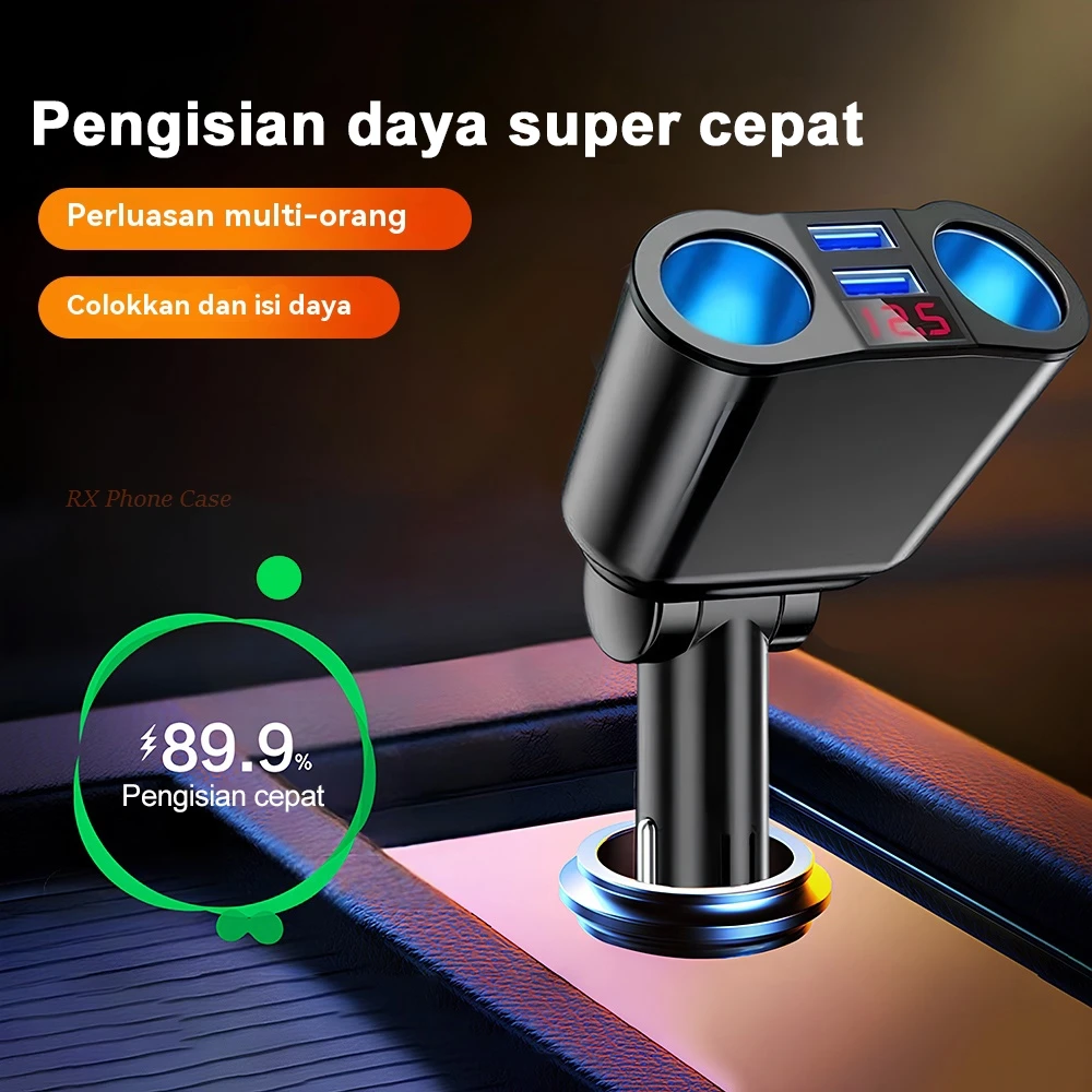 Multiple Devices USB C Ports Digital Display Dual-port Car Charger Adapter LED Digital Display Car Cigarette Lighter