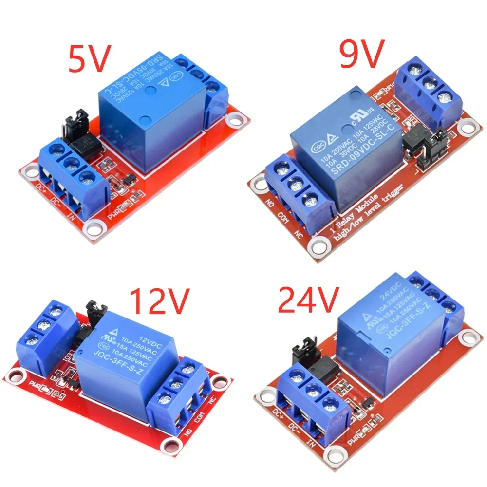 Módulo de relé de 1 canal, CC de 5V, 9V, 12V, 24V, con placa protetora optoacoplador, módulo de fonte de alimentação 1-5 uds