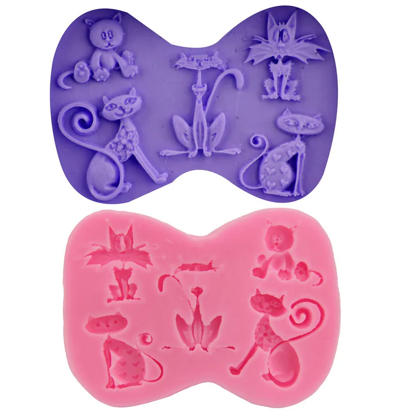 DIY Meow Five Combined Silica Gel Mold Manual Sugar Turning Cake Mold Sugar Turning Tools